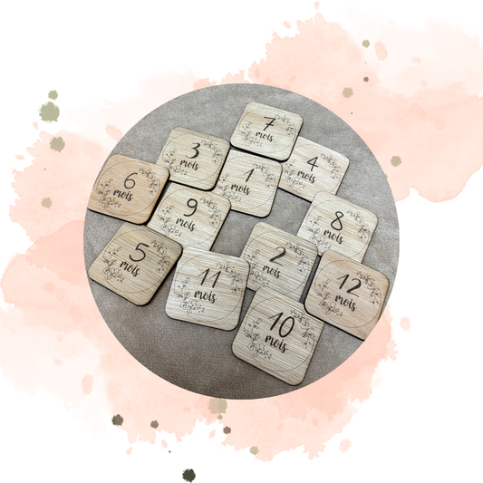 🍼 Cartes étapes bébé en bois – Lot avec pochon personnalisé