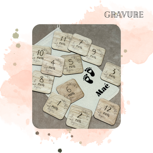 🍼 Cartes étapes bébé en bois – Lot avec pochon personnalisé